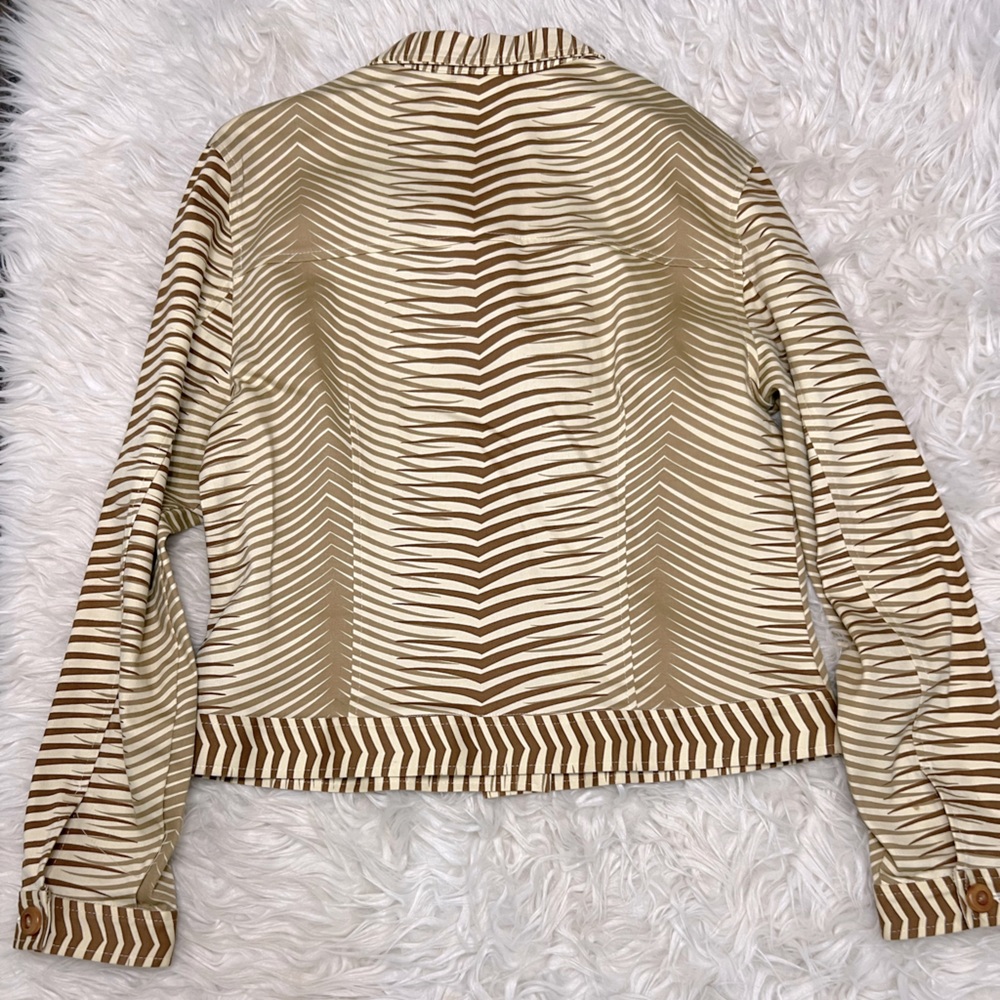 F.L. Malik Size M Brown Cream Zebra Strip Monkey Palm Tree Embroidered Blazer - Picture 2 of 5